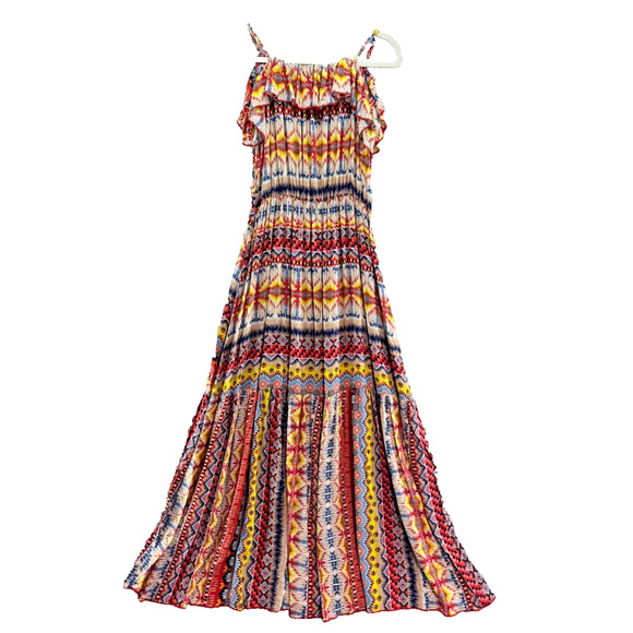 Easel Dress Womens S Orange Tiered Maxi Length Ruffle Neck Adjustable Straps - Picture 1 of 15